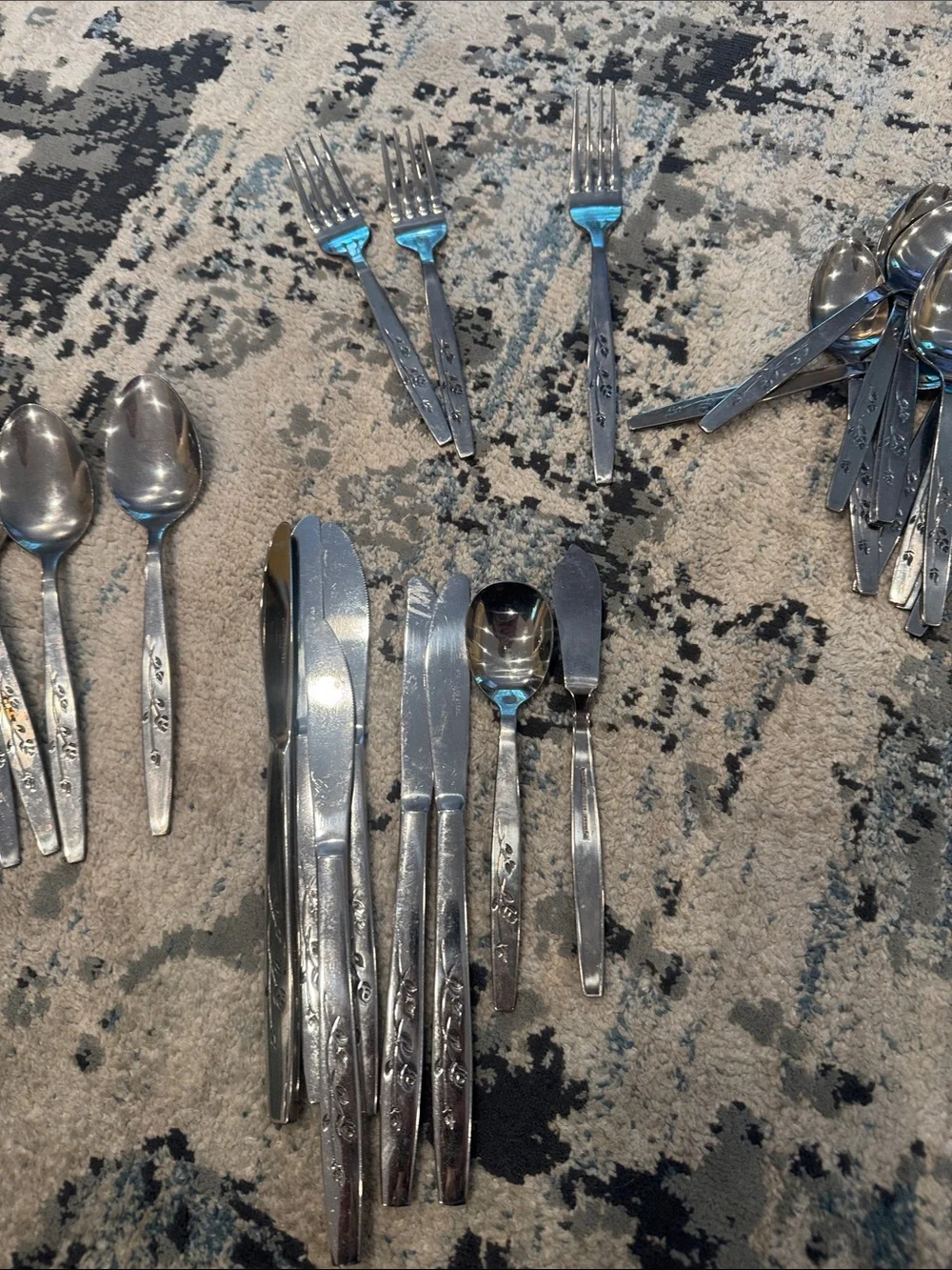 Vintage Stainless Steel Floral Flatware silverware. Not a complete set.